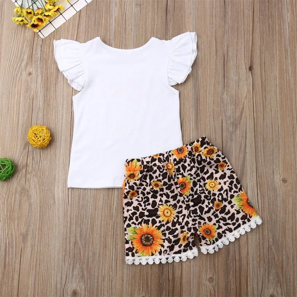 Sunflower Love Leopard Print Shorts Girls Outfit